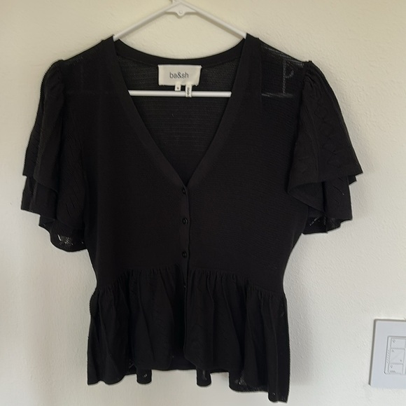 Ba&sh Acacio Pointelle Cardigan Blouse | Black | Size Medium | NWOT - Picture 7 of 14